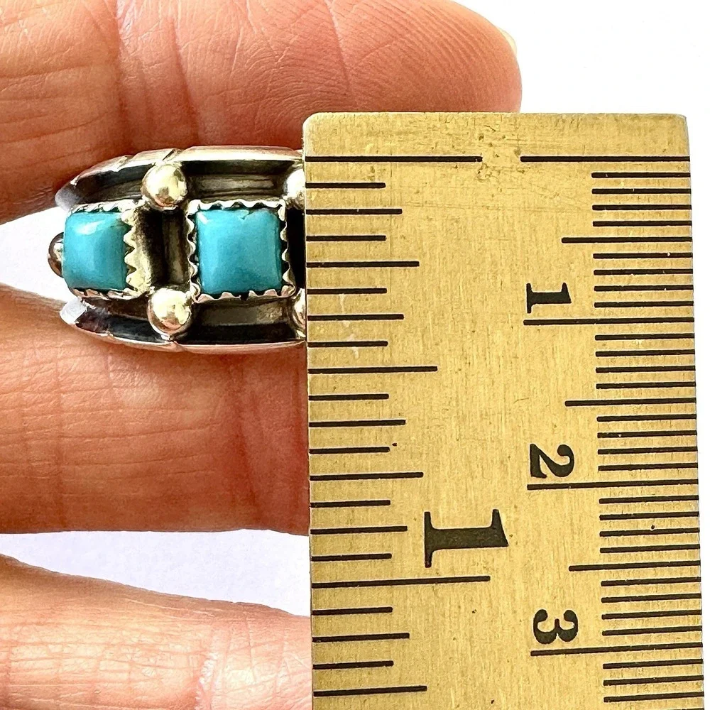 Navajo Turquoise Mens Band Sz 11 Three Stone‎ Ring 12mm Sterling Dark Cadman